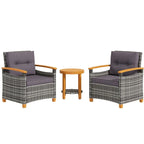 3-Piece Patio Bistro Set Gray 2 Wicker Chairs 1 Round Table with Cushions