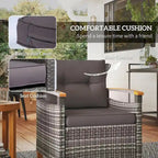 3-Piece Patio Bistro Set Gray 2 Wicker Chairs 1 Round Table with Cushions