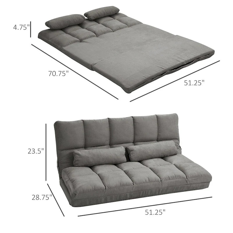 Convertible Folding Floor Sofa Chair Adjustable Chaise Lounge with Pillows