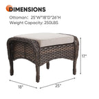 Outdoor Footstool PE Wicker Ottomans - Brown