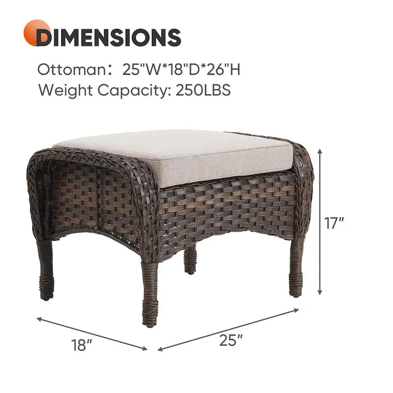 Outdoor Footstool PE Wicker Ottomans - Brown