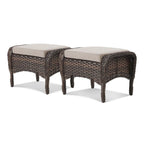 Outdoor Footstool PE Wicker Ottomans - Brown