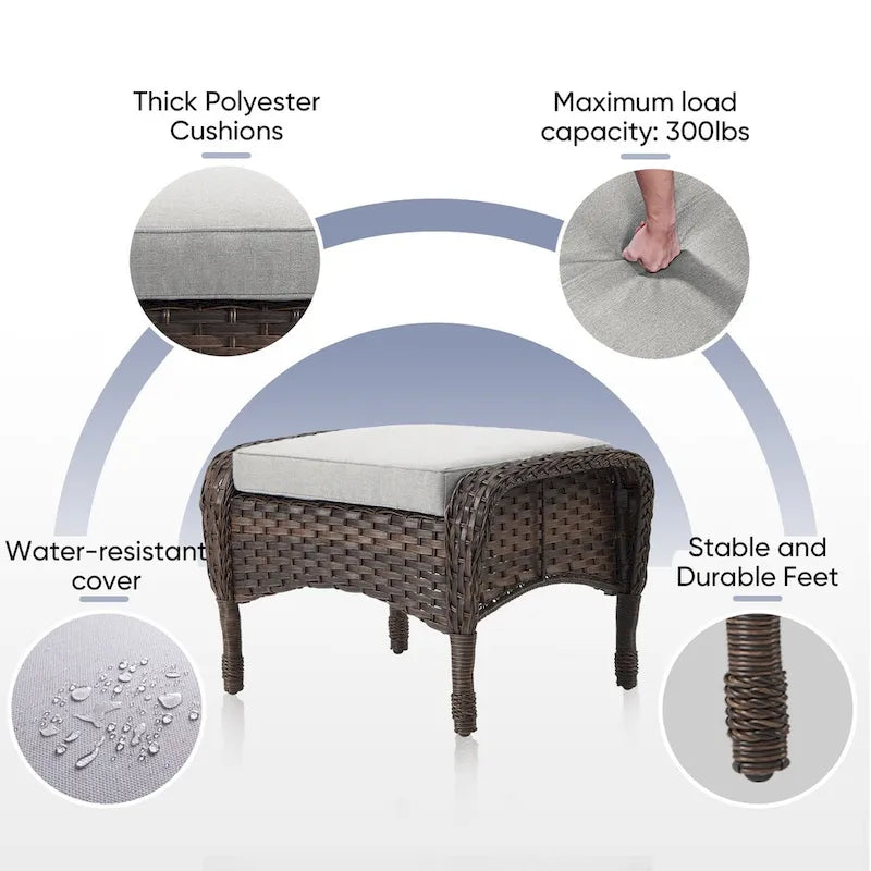 Outdoor Footstool PE Wicker Ottomans - Brown