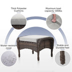 Outdoor Footstool PE Wicker Ottomans - Brown