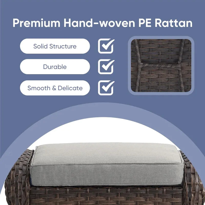 Outdoor Footstool PE Wicker Ottomans - Brown
