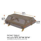 Water-Resistant Rectangle Picnic Table Cover Dark Taupe 72x57x33in