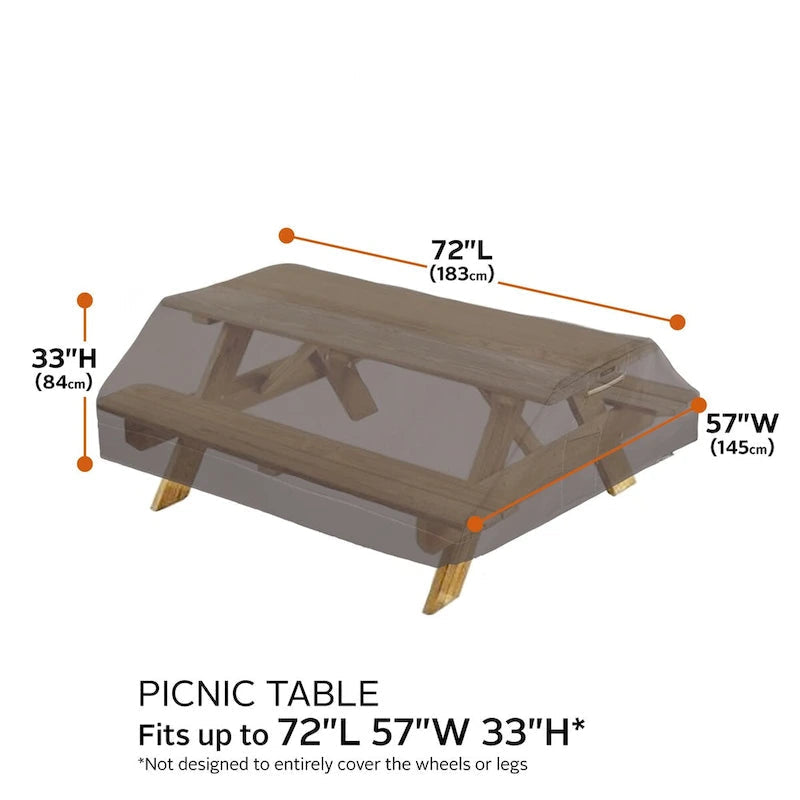 Water-Resistant Rectangle Picnic Table Cover Dark Taupe 72x57x33in