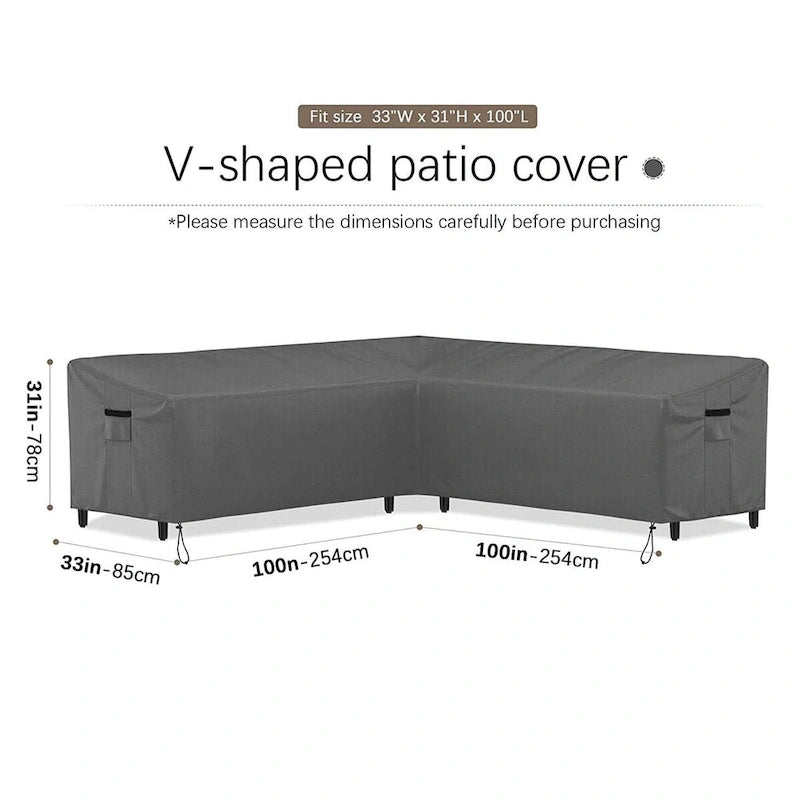 V-Shaped Outdoor Sofa Waterproof Cover 600D Oxford Cloth with Air Vent 100x33.5x31in Gray