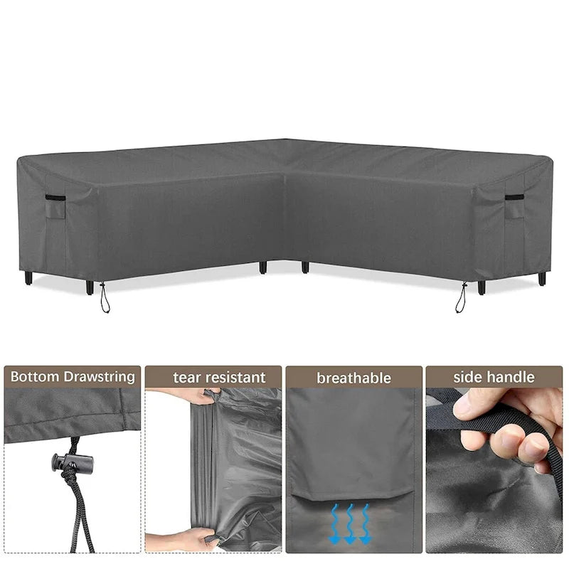 V-Shaped Outdoor Sofa Waterproof Cover 600D Oxford Cloth with Air Vent 100x33.5x31in Gray