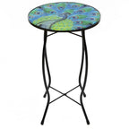 19  Blue and Green Peacock Glass Patio Side Table