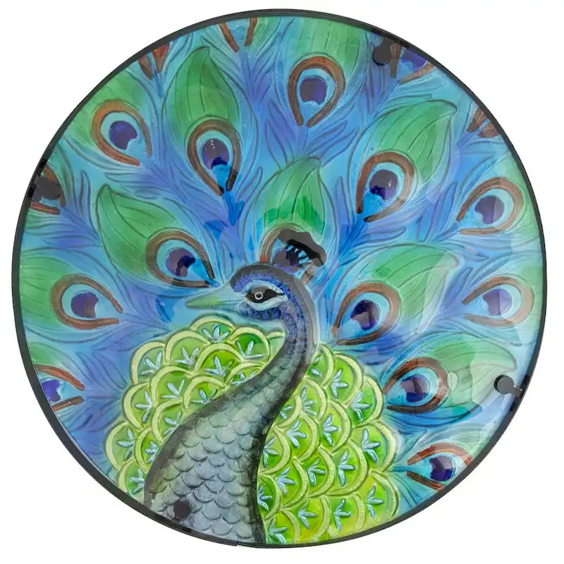19  Blue and Green Peacock Glass Patio Side Table