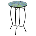 19  Blue and Green Peacock Glass Patio Side Table