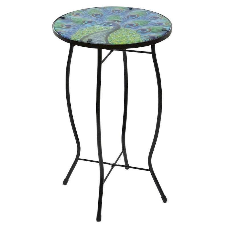 19  Blue and Green Peacock Glass Patio Side Table
