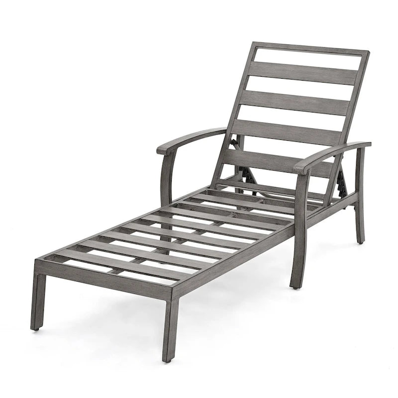 2-Piece Aluminum Chaise Lounge Chair Set Gray Black with Cushions Adjustable