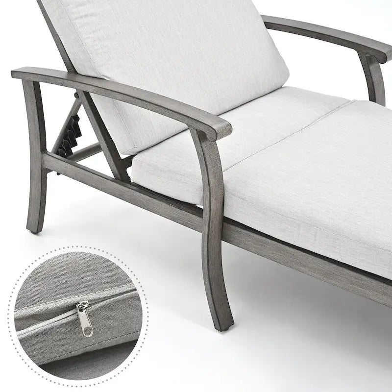 2-Piece Aluminum Chaise Lounge Chair Set Gray Black with Cushions Adjustable