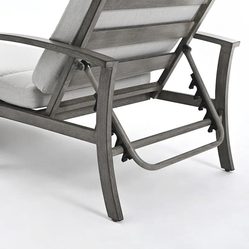 2-Piece Aluminum Chaise Lounge Chair Set Gray Black with Cushions Adjustable