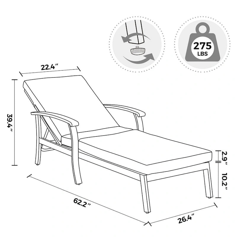 2-Piece Aluminum Chaise Lounge Chair Set Gray Black with Cushions Adjustable