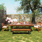 7-Piece Acacia Wood Dining Set for 7-8 People 4 Chairs 1 Bench 1 Table