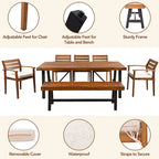 7-Piece Acacia Wood Dining Set for 7-8 People 4 Chairs 1 Bench 1 Table