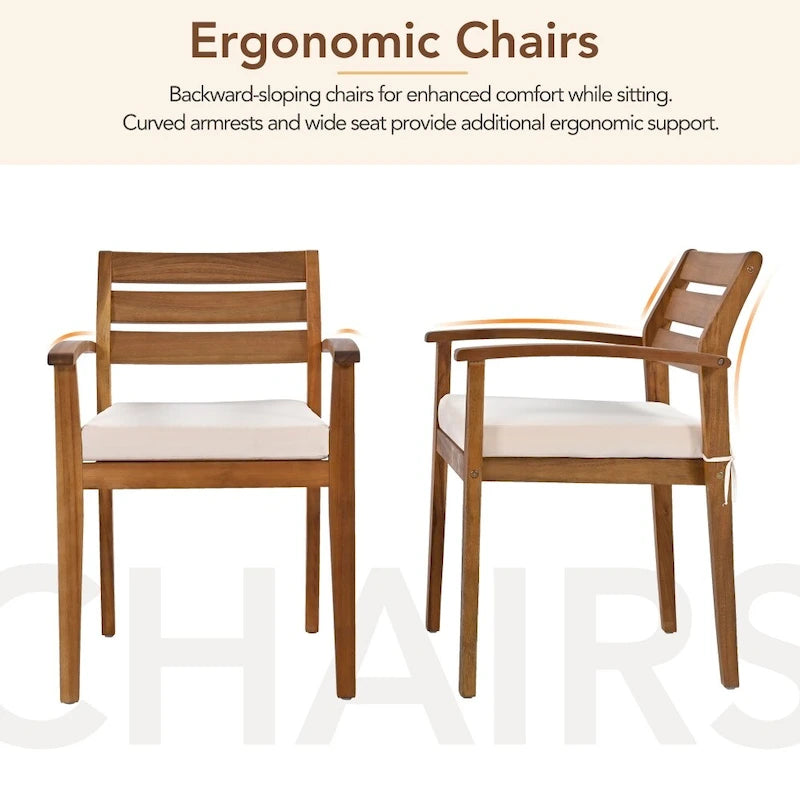 7-Piece Acacia Wood Dining Set for 7-8 People 4 Chairs 1 Bench 1 Table