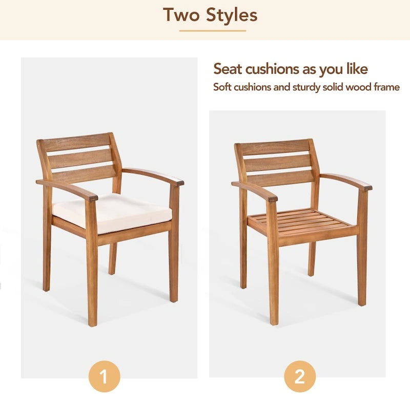7-Piece Acacia Wood Dining Set for 7-8 People 4 Chairs 1 Bench 1 Table