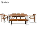 7-Piece Acacia Wood Dining Set for 7-8 People 4 Chairs 1 Bench 1 Table