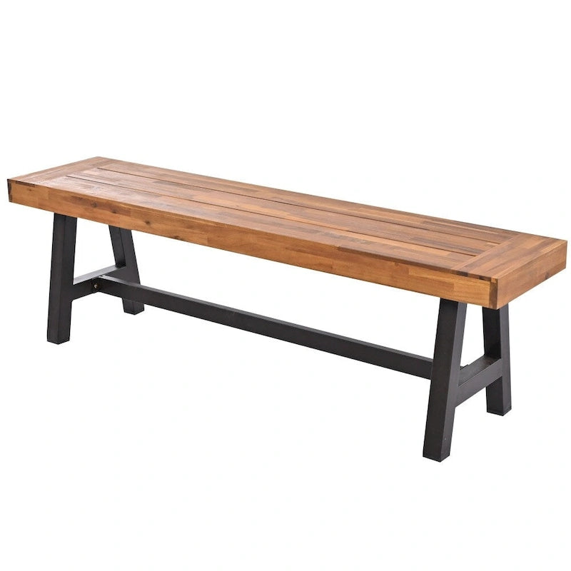 7-Piece Acacia Wood Dining Set for 7-8 People 4 Chairs 1 Bench 1 Table
