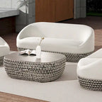 Oval Rope Woven Patio Coffee Table Taupe Gray Aluminum Light Beige