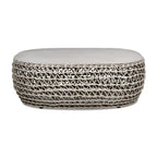 Oval Rope Woven Patio Coffee Table Taupe Gray Aluminum Light Beige