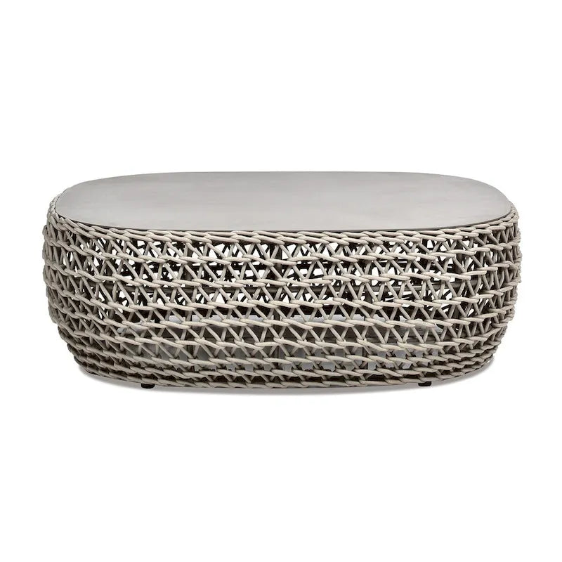 Oval Rope Woven Patio Coffee Table Taupe Gray Aluminum Light Beige