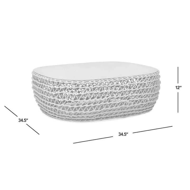 Oval Rope Woven Patio Coffee Table Taupe Gray Aluminum Light Beige
