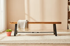 Acacia Wood Bench Brown with Metal Frame Slatted Design Outdoor