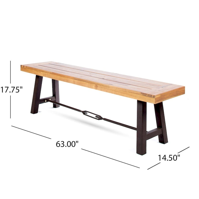 Acacia Wood Bench Brown with Metal Frame Slatted Design Outdoor