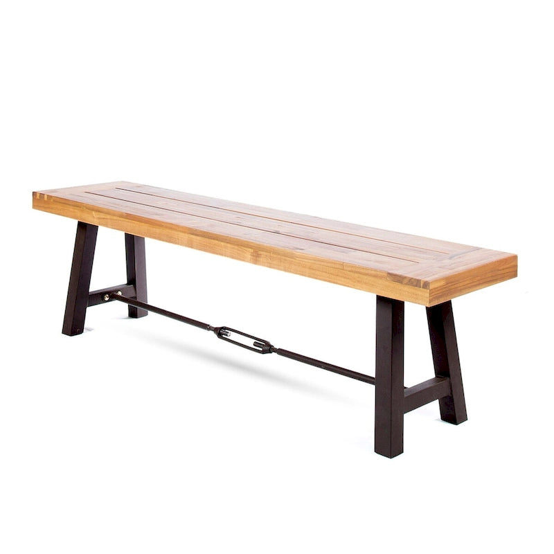 Acacia Wood Bench Brown with Metal Frame Slatted Design Outdoor