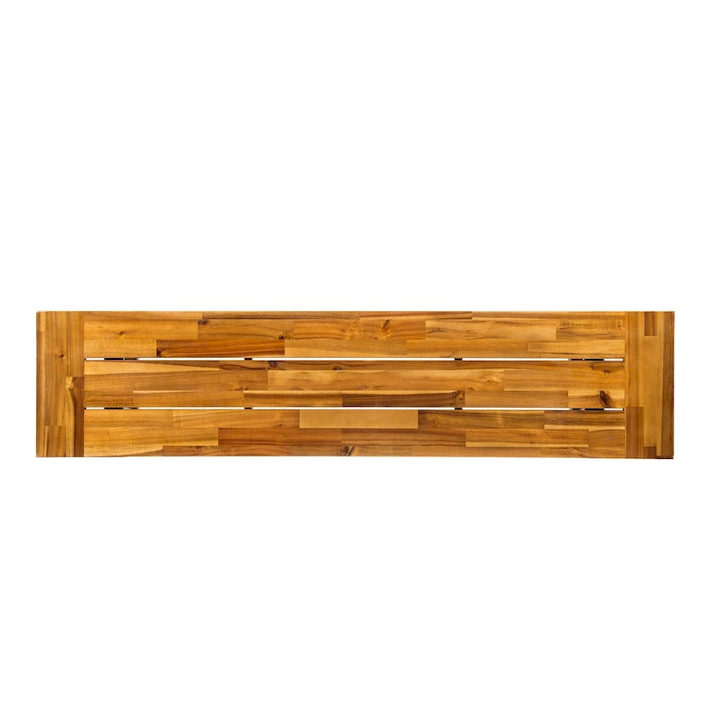Acacia Wood Bench Brown with Metal Frame Slatted Design Outdoor