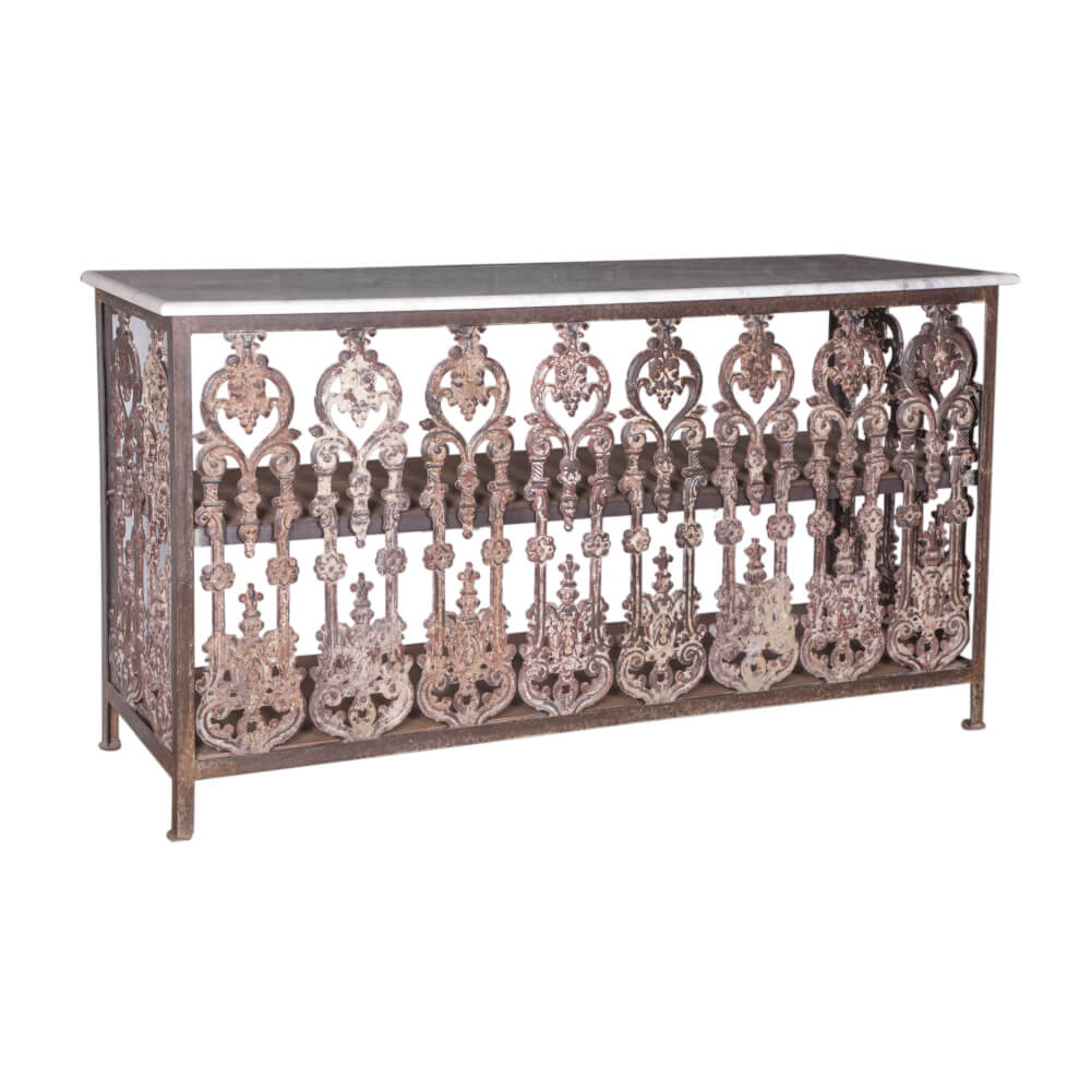 Iron Console Table with Marble Top