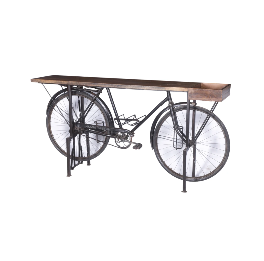 Iron Bicycle Console Table with Teak Top