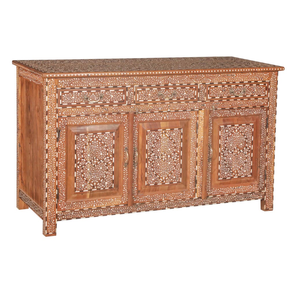 Reclaimed Teak Sideboard with Bone Inlay