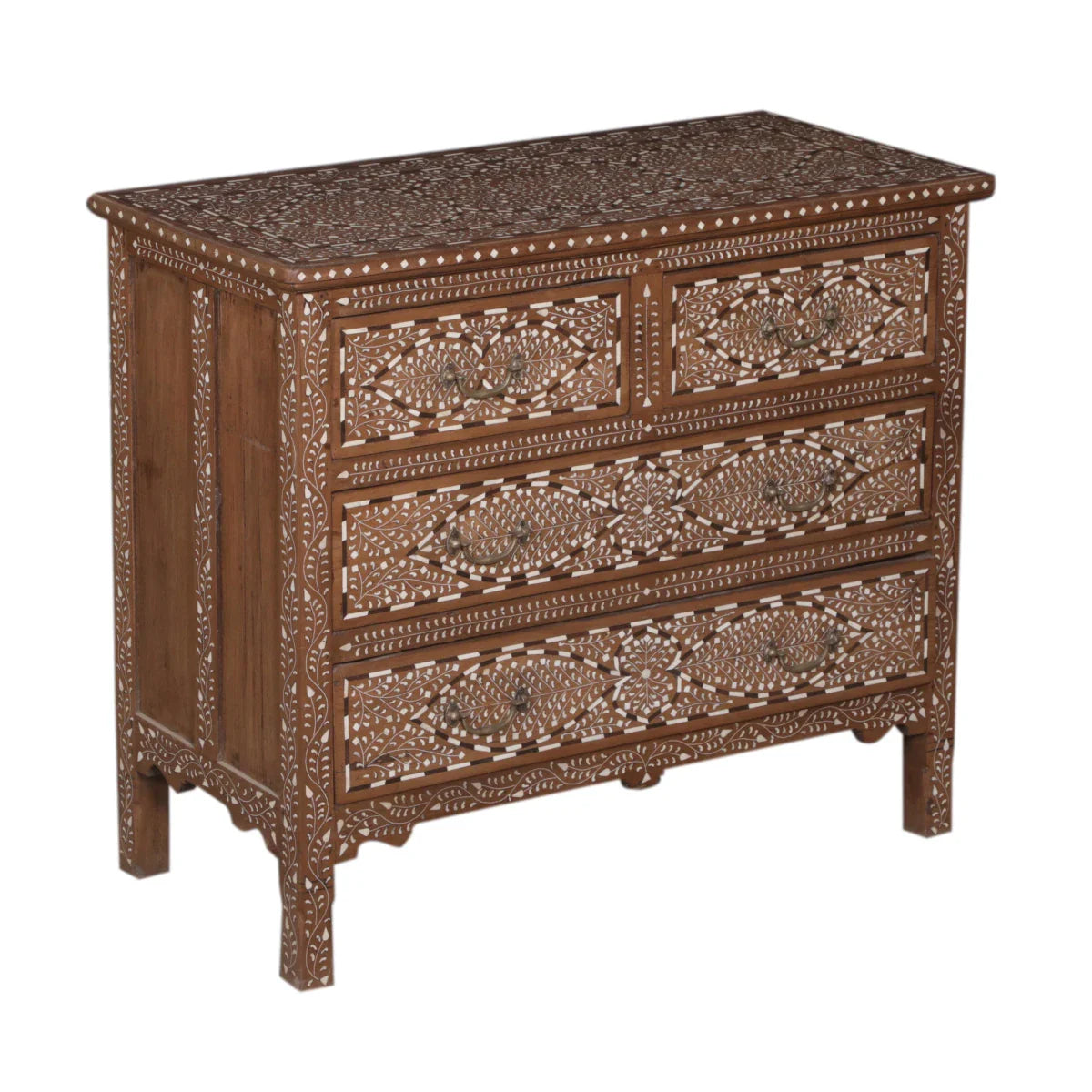 4 Drawer Wooden Chest with Bone Work