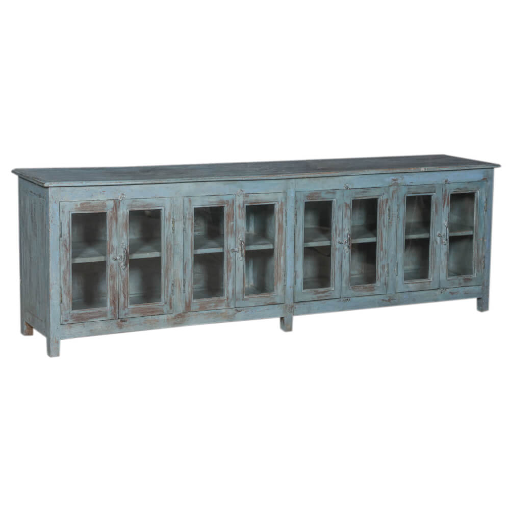 Blue Teak 8 Door Cabinet with Glass