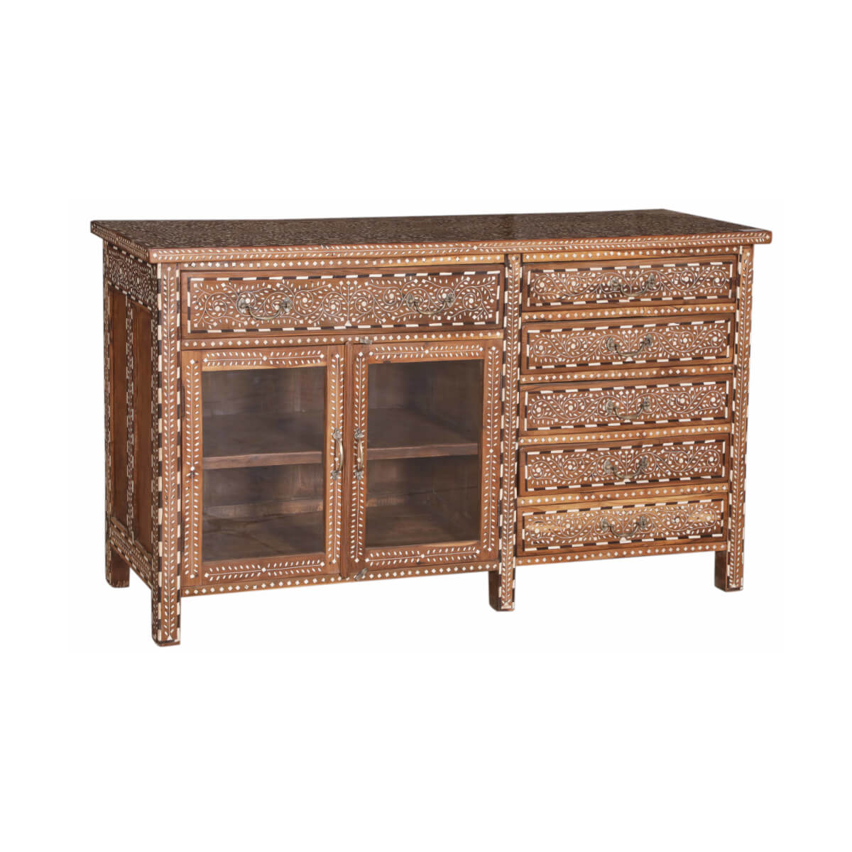 Teak Wooden Cabinet with Bone Inlay