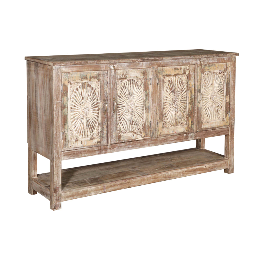 Painted Hand Carved 4 Door Sideboard