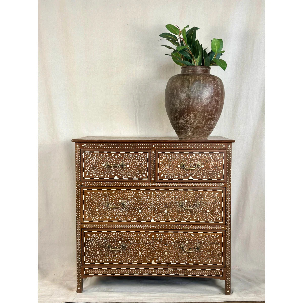 Teak Chest of Drawers with Bone Inlay